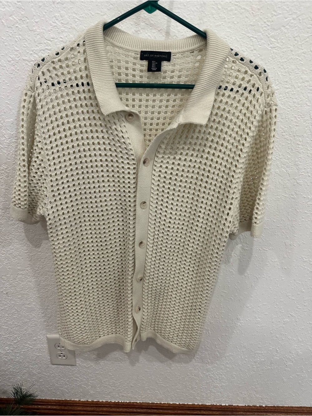 Womens Cream Open-Knit Button Polo